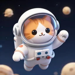 character portrait of a cute cat astronaut floating in space, glas helmet, artstation, trending, digital art, detailed, featured, crisp and sharp, ambient light, cute, simple drawing