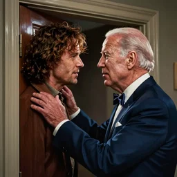 the scene from the shining where jack shoves his face through the door but it's joe biden