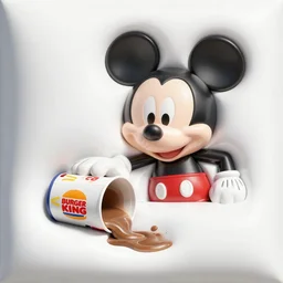 Mickey Mouse is angry because Ronald McDonald spilled his coffee in a Burger King