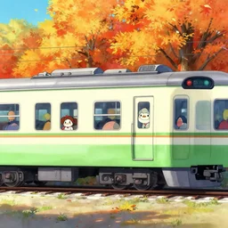 colorful blueprint sideview of a anime train, illustration, concept art, autumn light, colorful, beautiful, studio ghibli, hayao miyazaki, takashi murakami, manga, cute and adorable