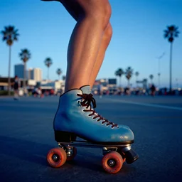 a roller skater in a closeup. in santa monica at blue hour. canon eos c 3 0 0, ƒ 1. 8, 2 0 0 mm. 8 k. inspired by diane arbus photography