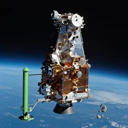 photo of the nasa webb telescope in space, alien on it throwing stones, ultra realistic details, 8 k