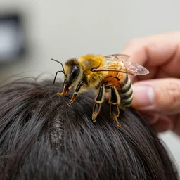 a fuzzy cgi bee getting its hair done at the bee salon