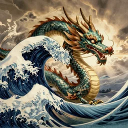 the great sushi dragon off kanagawa, hokusai