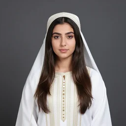 centered medium shot fine studio photograph of a beautiful persian girl wearing a zoroastrian mecha electronic helmet with led lights, ultra-realistic, white background, 8k HDR morning light, intricate detail