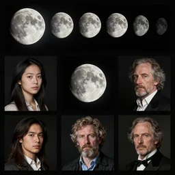 the moon in its different phases, by ismail inceoglu, victo ngai and thomas cole, marc simonetti, david friedrich and franz sedlacek, higly intricate, sophisticated and complex digital painting, concept art, hyperrealism, cinema 4 d, 8 k resolution, 6 4 megapixels, cgsociety, zbrush central, behance hd, hypermaximalist,