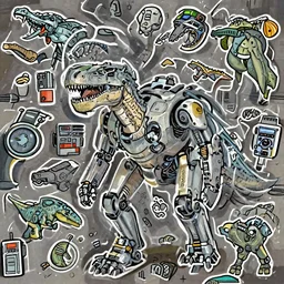 mechabot, raptor, dinosaur, trex, robot, in space, from pacific rim (2013) from King kong (2005), trex from godzilla (2014) from kong skull Island (2017), from jurassic World (2015), from guardians of the galaxy, from transformers, cgsociety, ArtStation, by drew struzan