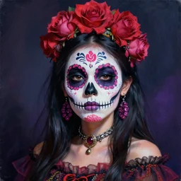realistic detailed painting of a cute punk Día de los Muertos girl by James Jean and Wayne Barlowe, cgsociety 8k