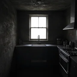 underexposed underexposed underexposed underexposed underexposed photography, dark underground kitchen, windowless