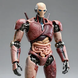 a transformer robot made out of human body parts, with flesh, organs and intestines, trending on art station, hyper realistic, studio lighting, art by wes benscoter