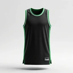 A black and green basketball jersey, white background, 3d,