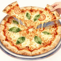maximalist delicious pizza, by kseniia yeromenko, watercolor, illustration, zoomed out