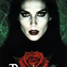 1990's movie poster for Vampire: the Masquerade, gothic horror, rose motif on bottom, stunning perfect face, background green marble, highly detailed by Drew Struzan