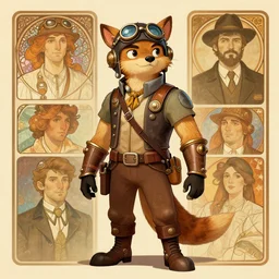 anthropomorphic coyote steampunk aviator pilot. Renowned character illustration by greg rutkowski, thomas kindkade, alphonse mucha, loish, norman rockwell. Trending on furaffinity. Digital art.