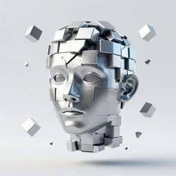 hypercomplex image of floating head made out of reflective blocks and some blocks are broken and falling by alex grey, lisa frank, ayami, kojima, amano, karol bak, greg hildebrandt, mark brooks, beksinski, takato yamamoto