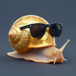 a snail with a golden shell wearing dark shades, 4 k, digital art, realistic