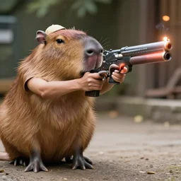 capybara!!! gun gun mob boss holding a gun!!!! gun gun gun gun gun gun gun gun from the new science fiction film!!! capybara!!! with!! gun!!!, 8 k, 8 k, f 1. 8, macro