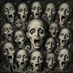 creepy morphing melting sliding stretching facial expressions facial features eyes mouth screaming shouting happy sad mad glad emotional everything faces everywhere all over faces morphing nightmare uncanny valley creepy faces teeth eyes staring gazing by gustave dore and godmachine yoji shinkawa apophasis primordial 8 k psychedelic trippy gorgeous