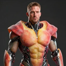 channing tatum wearing a costume of peach fruit pit, ef 8 5 mm f 1. 8 usm, bionic scifi alexandre ferra, hyper detailed, digital art, trending in artstation, cinematic lighting, studio quality, smooth render, unreal engine 5 rendered, octane rendered