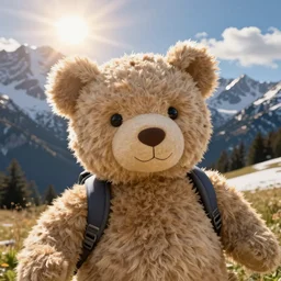 selfie of a teddy bear visiting the alps
