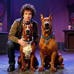 still from a live - action scooby - doo film directed by dario argento featuring scooby and shaggy, giallo, horror lighting