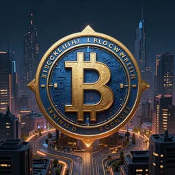 3 d render of, in the distance a cyberpunk blockchain city is seen, blockchain, symmetry, painted, intricate, volumetric lighting, beautiful, rich deep colors masterpiece, sharp focus, ultra detailed, in the style of dan mumford and marc simonetti
