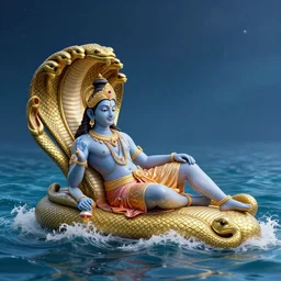 vishnu reclining under a cobra with many heads, adishesha, floating across the cosmic ocean, an absurdly detailed watercolor painting, trending on pixiv and artstation, hindu cosmology, inspired by android jones