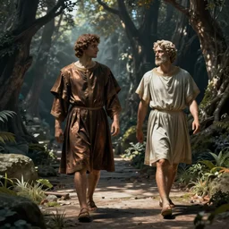 dante alighieri and the poet virgil walking through limbo, by midjourney