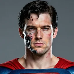 Christopher reeve!!!  skin damage , exposed terminator metal skull , superman costume, realistic shaded perfect face, fine details. not anime. Realistic shaded lighting poster by Ilya Kuvshinov katsuhiro, magali villeneuve, artgerm, Jeremy Lipkin and Michael Garmash, Rob Rey and Kentarõ Miura style, trending on art station