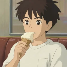 anime boy eating ice cream, close - up, portrait, 8 k, casual t - shirt, by miyazaki hayao, ghibli