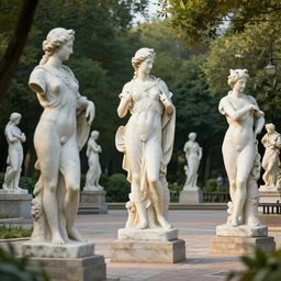 a park with many marble statues, cinematic light, 8 k, unreal engine,