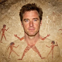 portrait of will ferrell in the style of an ancient cave painting