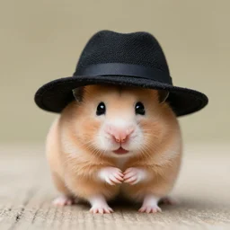 hamster wearing black sun hat