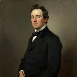 official side portrait of united states president matt christman, in a black suit, 1 8 4 8, a character portrait by cassius marcellus coolidge, reddit contest winner, american romanticism, oil on canvas, detailed painting, creative commons attribution