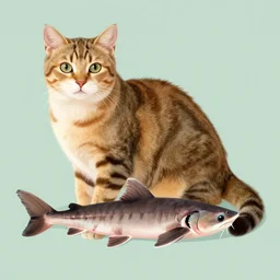 hybrid cat and sturgeon, unusual animal, quality art in color