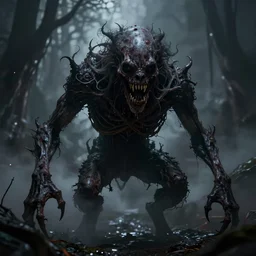 a nightmarish creature made of shadows and teeth.