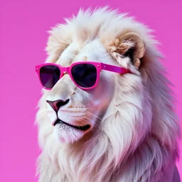Synthwave aesthetic albino lion wearing glossy sunglasses 1980's profile picture trending on artstation