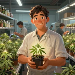 bustling economy organised retail cannabis leaf in a pot industry, aussie, illustrated, environment portrait by steve hanks, australia rendered in pixar