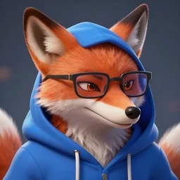 league of legends concept art anthropomorphic fox in blue hoodie, art by charles liu, geek glasses, head close - up shot, fantasy style, soft lighting, vibrant color scheme, ultra detailed, volumetric lighting, octane render, commission art, 8 k wallpaper
