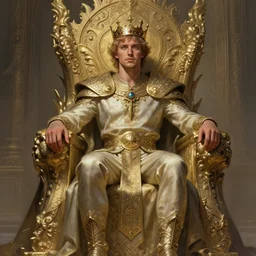 Logan Paul sitting on a majestic throne wearing a crown, D&D style, fantasy, intricate, elegant, highly detailed, digital painting, artstation, concept art, matte, sharp focus, illustration, art by Artgerm and Greg Rutkowski and Alphonse Mucha