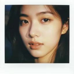 closeup photo of a beautiful woman face, golden hour, 8 0 mm lens, polaroid
