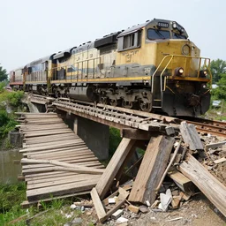 wooden bridge collapsing after passing a locomotive