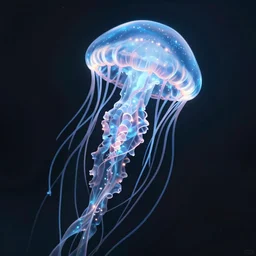 a jellyfish creature made of bioluminescence, fantasy, elegant, crisp 8 k line work, emissive lighting, digital painting, artstation, unreal engine, octane render, concept art, matte, sharp focus, illustration, art by james jean and justin gerard and josan gonzalez