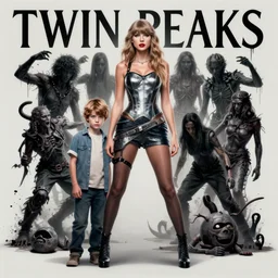 twin peaks movie poster art of taylor swift evil femme fatal standing next to young boy, moloch ritual, horror, highly detailed, smooth, illustration, artgerm, leyendecker, wlop by katherine lam, michael whelan and tomer hanuka, godward, gustav moreau, saturno butto, boris vallejo