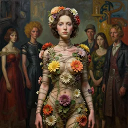 realistic detailed photo rendered in octane 3 d of model girl wrapped in wires and flowers by francis bacon, by h. r. giger, by ayami kojima, amano, karol bak, greg hildebrandt, and mark brooks, rich deep colors. beksinski painting, art by takato yamamoto. masterpiece. rendered in blender, ultra realistic, smooth shading, ultra detailed, high resolution, cinematic, unreal 6