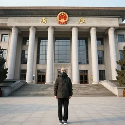 a person standing in front of a public building