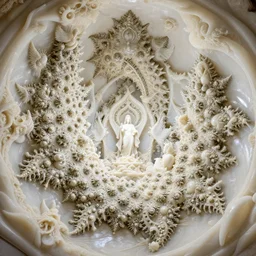a fish eye photograph of a massive mandelbrot fractal cathedral interior carved out of ivory and populated entirely by mandelbrot fractals, carved ivory, carved soap, carved stone, white color scheme, opalescent, hyperrealistic, octane render, catholicpunk, angelic, fractals, photorealism