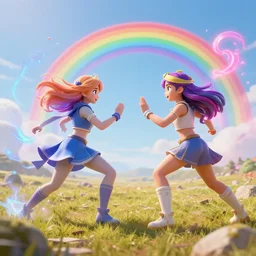 rainbow souls fighting on a battlefield with spirit power flying around. hyperrealistic anime background illustration, colorful, extremely detailed intricate linework, smooth, super sharp focus, bright colors, high contrast, matte, octopath traveler, unreal engine 5 highly rendered, global illumination, radiant light