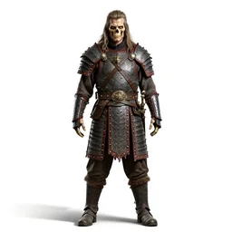 grizzled skeleton warrior, studio photography, full body, standing, isolated on a pure white background, centered, whole figure in frame, sharp focus, studio lighting