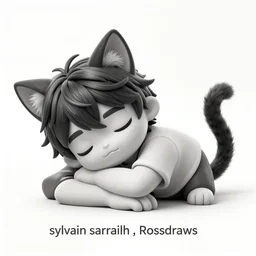 emo boy with cat ears and tail resting, by sylvain sarrailh, rossdraws, hyper detailed, ultra detailed, mid - shot, medium shot, fantasy!! artwork!!, 8 k, studio light, trending on artstation, award winning, very beautiful.